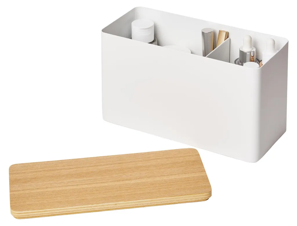 Boîte rangement bureau/cuisine blanche acier bois RIN 4808 - 23x10,5cm