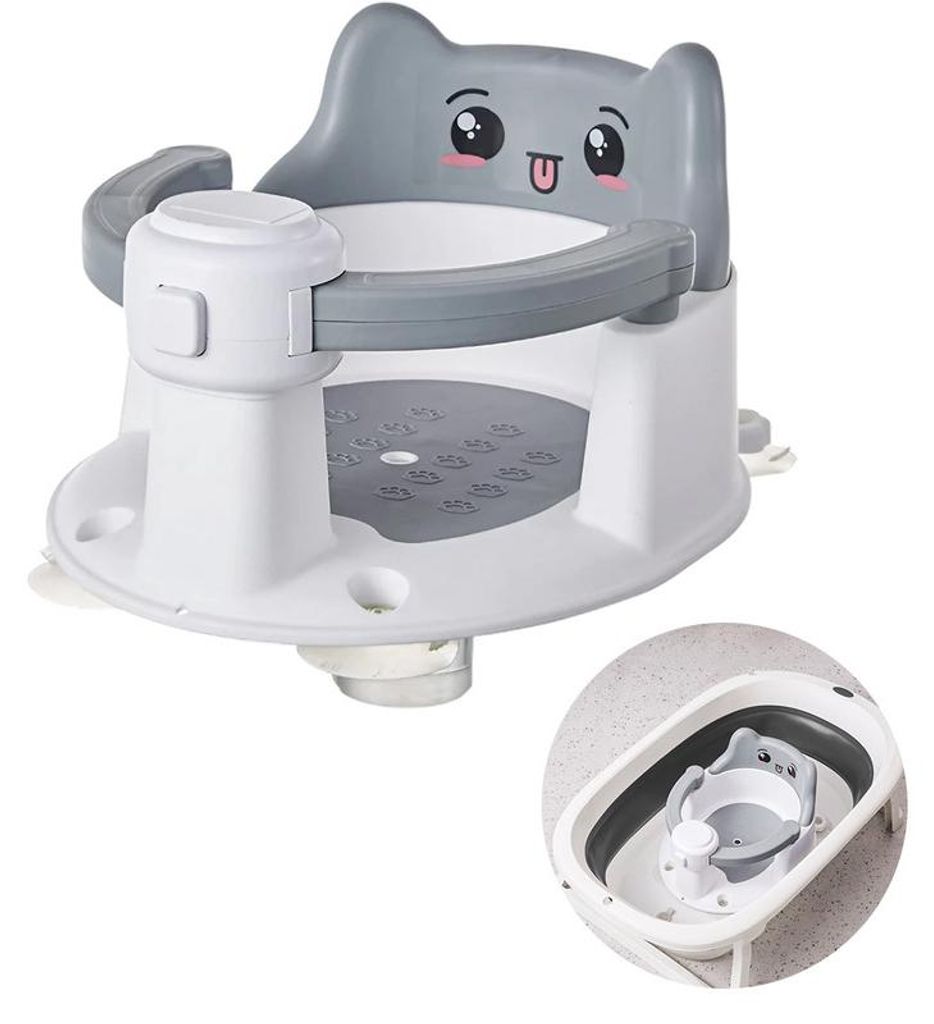 Baby Badesitz Grau 30 x 12 x 36,8 cm mit Anti-Rutsch-Basis, Produktbild 