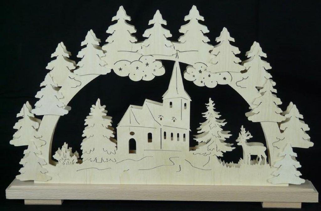 Schwibbogen mit Kirche Wald und Beleuchtung BxHxT 50x31x7cm Produktbild 