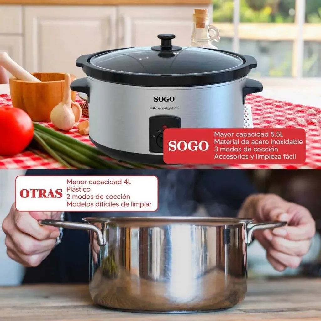 Mijoteuse Haute Capacité 5,5L Sogo avec Couvercle Verre et Base Pivot - 5