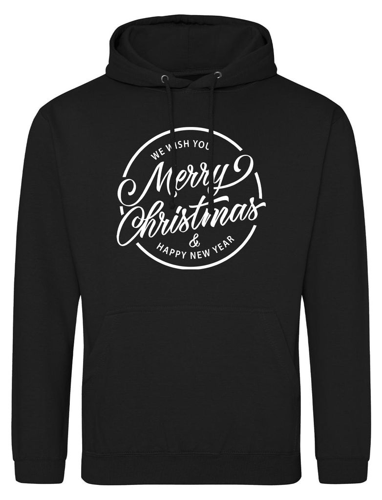 Huuraa Uni Hoodie Merry Christmas Schriftzug XL Deep Black Vegan Sweatshirt Geschenkidee