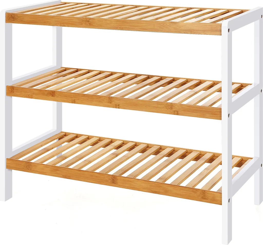 Meuble chaussures 70 cm en bois et blanc avec étagères gain de place