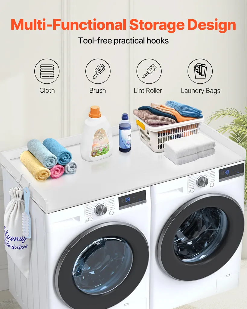 Plan de Travail pour Buanderie 137cm Support Lave-linge et Sèche-linge