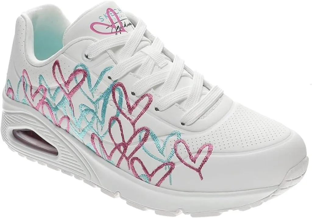 Baskets à Talon Compensé Skechers Uno Golden Heart pour Femme Blanche