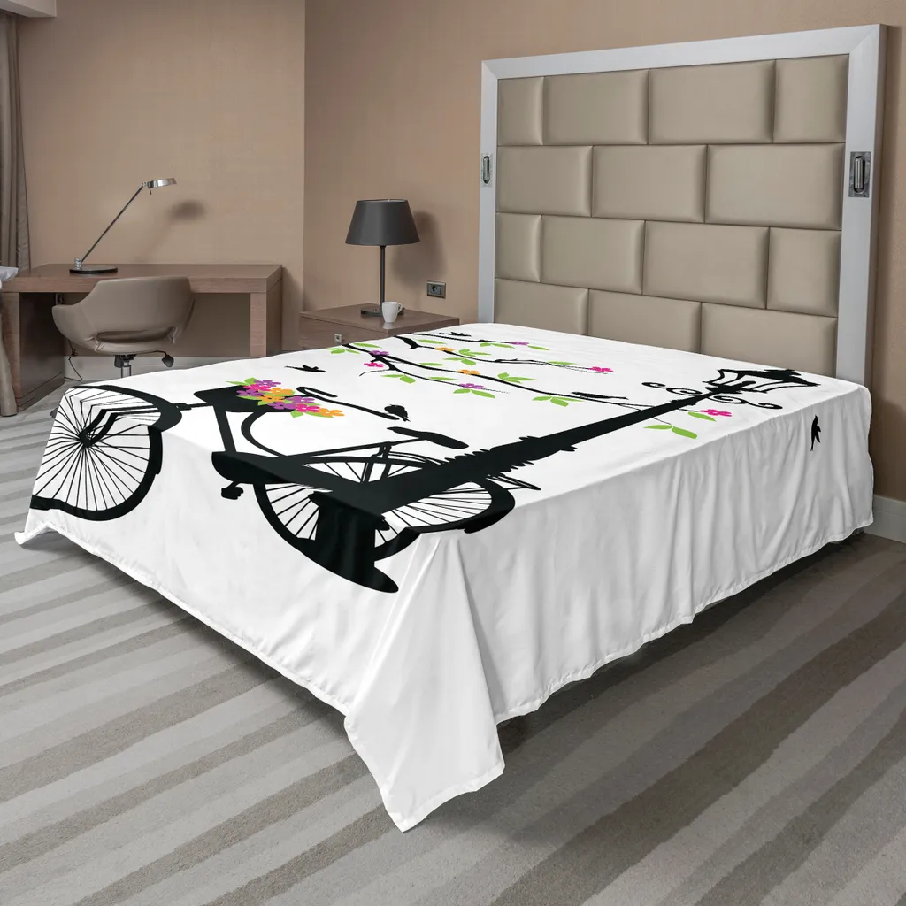 Drap décoratif grand format pour lit double thème ville et fleurs