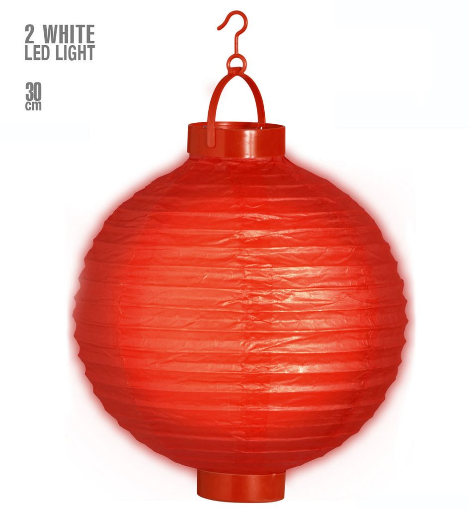 6er Pack "WEISSER LIGHT-UP LAMPION MIT 2 WEISSEN LED LICHTERN" 30 cm
