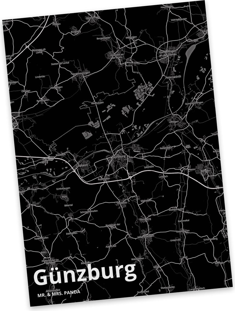 Mr. & Mrs. Panda Postkarte Günzburg - Geschenk, Grußkarte, Stadt Dorf Karte Landkarte Map Stadtplan, Ansichtskarte, Postkarten, Ansichtskarten, e...