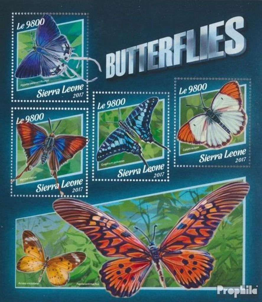 Briefmarken Sierra Leone 2017 Mi 8855-8858 Kleinbogen (kompl. Ausg.) postfrisch Schmetterlinge