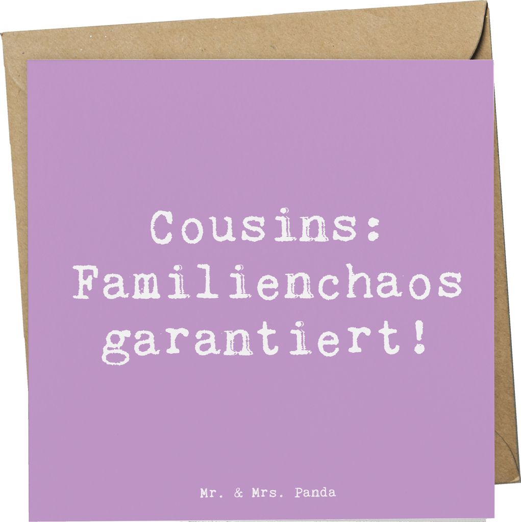 Mr. & Mrs. Panda Glückwunschkarte Spruch Cousin Abenteuer - Lavendeltraum - Geschenk, Grußkarte, Chaos, Lachen, Familienmitglieder, Cousine, Fami...