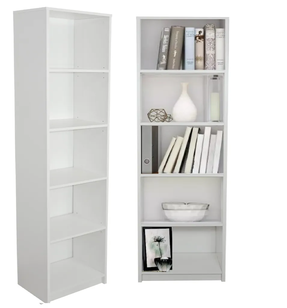 Étagère à livres blanche 60 cm avec 5 compartiments en bois MDF robuste