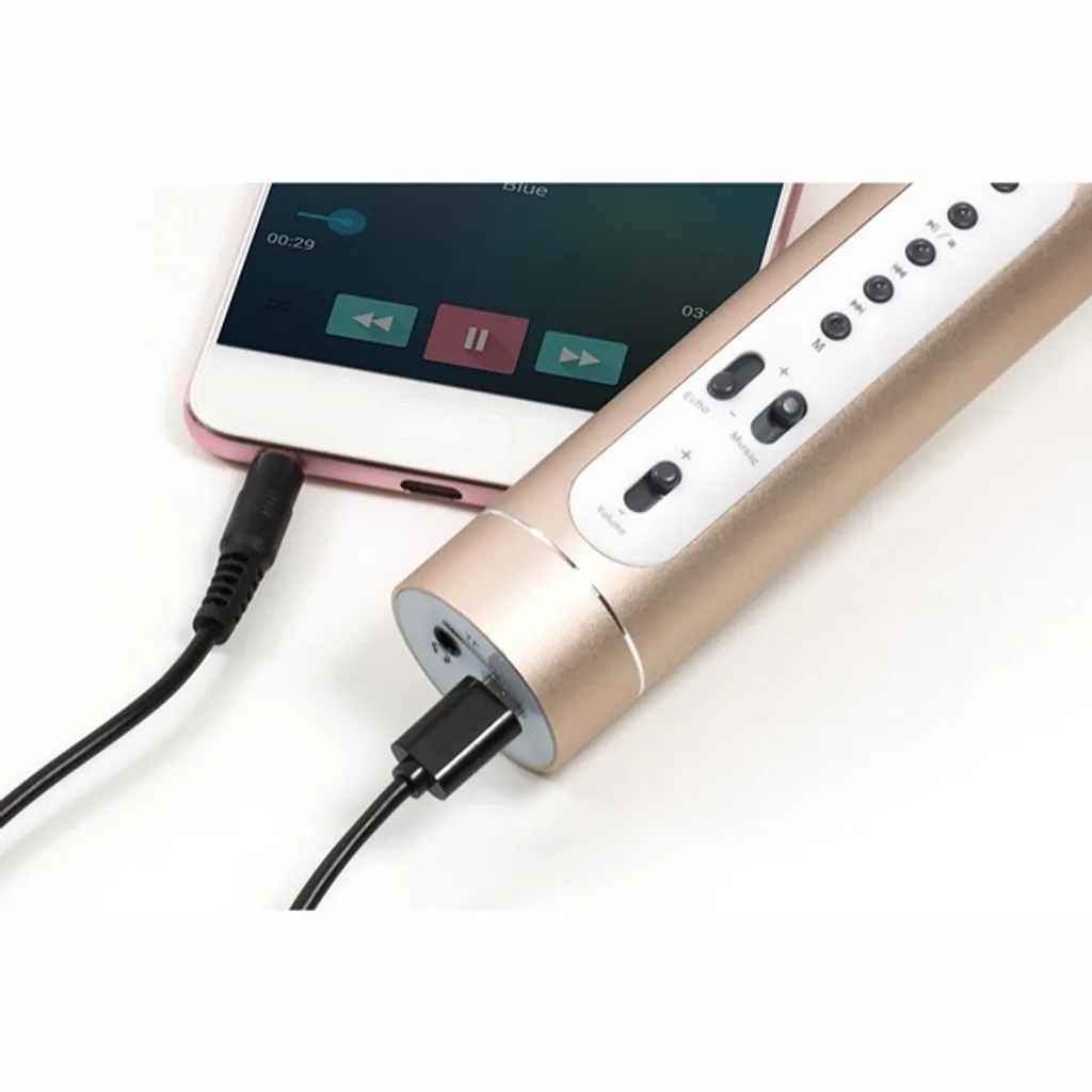 Microphone karaoké Bluetooth portable doré avec alimentation USB et pile - 6