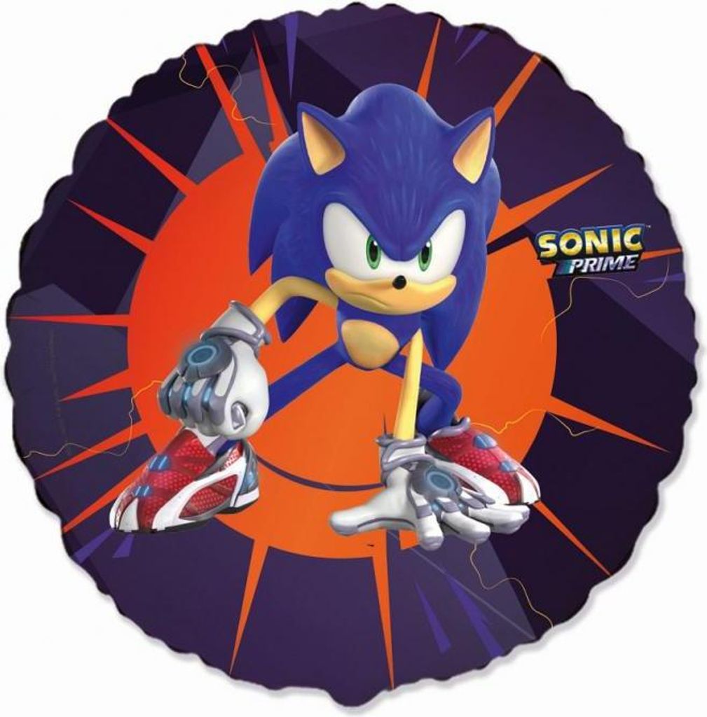 Pallone in foil rotondo - Sonic, rosso-blu, 18" / 46 cm, Immagine del prodotto 