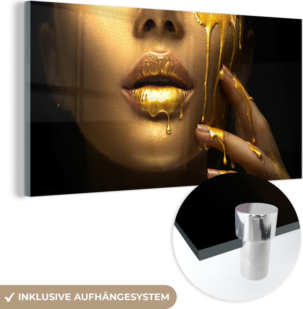 MuchoWow Glasbilder - Bilder auf Wandbild - Foto auf Glas Gold - Frau - Farbe 80x40 cm Wanddekoration aus Glas - Acrylglasbild - Acrylbilder - Wand...
