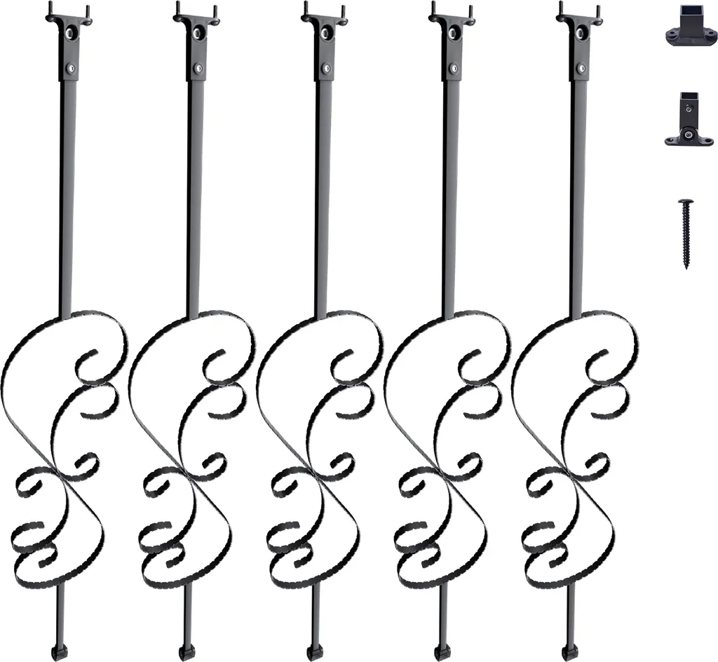 SucceBuy 44'' Balustre Escalier en Acier Galvanisé Noir S-Hollow 5 Pcs