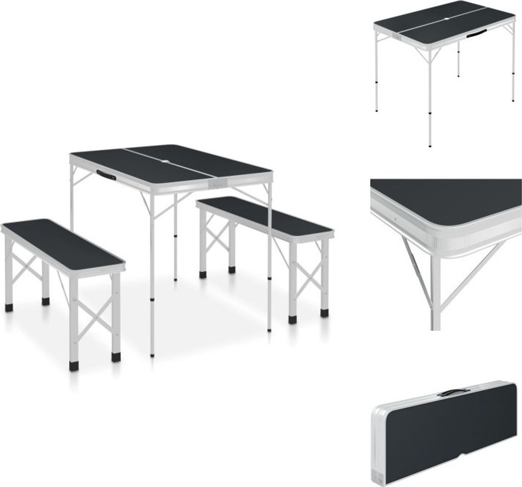 vidaXL Klappbarer Campingtisch mit 2 Sitzbänken Aluminium Grau - Campingmöbel