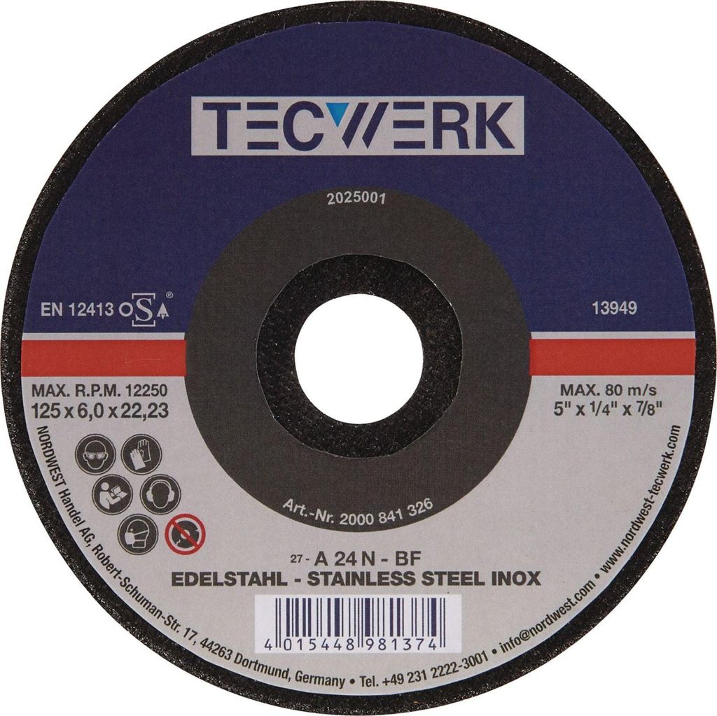 Tecwerk Schruppscheibe INOX gekröpft INOX Bohrung 22,23 mm - 10 Stk.
