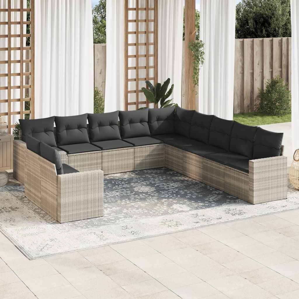 Maison Exclusive - 11-tlg. Garten-Sofagarnitur mit Kissen Hellgrau Poly Rattan