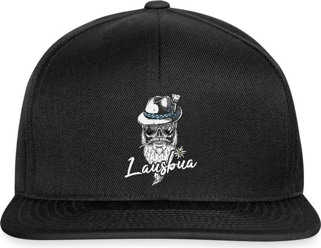 Spreadshirt Lausbua Totenkopf Mit Trachtenhut Snapback Cap, One size, Schwarz/Schwarz