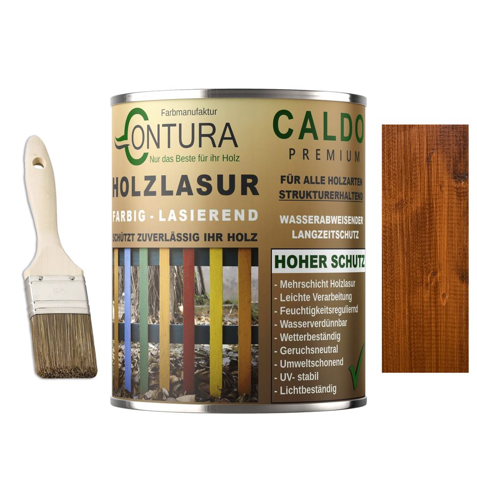 Contura Holzlasur Langzeitschutz Lasur + Pinsel Holz Außen Dauerschutzlasur Holzfarbe - 750ml. + Pinsel / Macadamia - 10.26