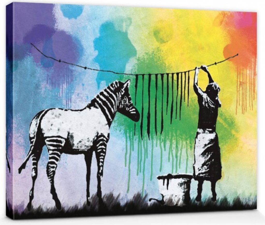 Banksy Bilder Leinwand-Bild Auf Keilrahmen | XXL-Wandbild Poster Kunstdruck Als Leinwandbild - Zebra Streifen Waschtag (30 x 40 cm)