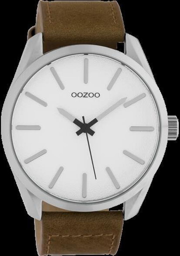 Oozoo Herrenuhr Classic mit Lederband 46 MM Silber/Braun C10320