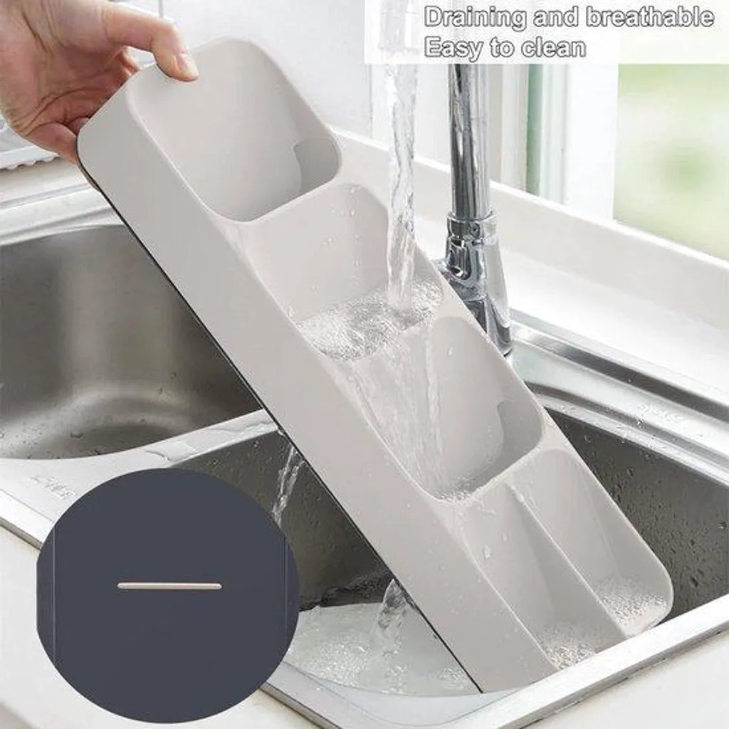 Organisateur de tiroir étroit et compact blanc pour ustensiles de cuisine