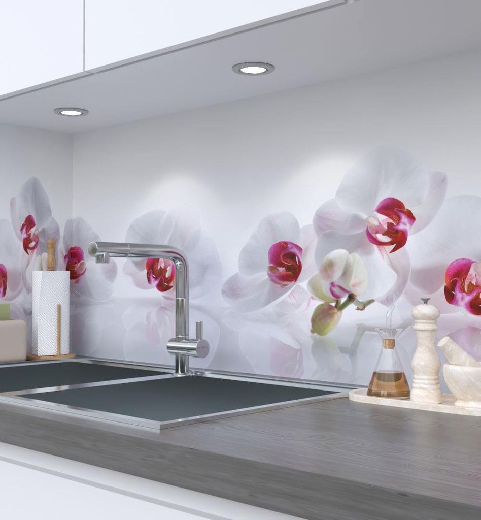 Küchenrückwand selbstklebend Orchidee Weiß Spritzschutz Produktbild 