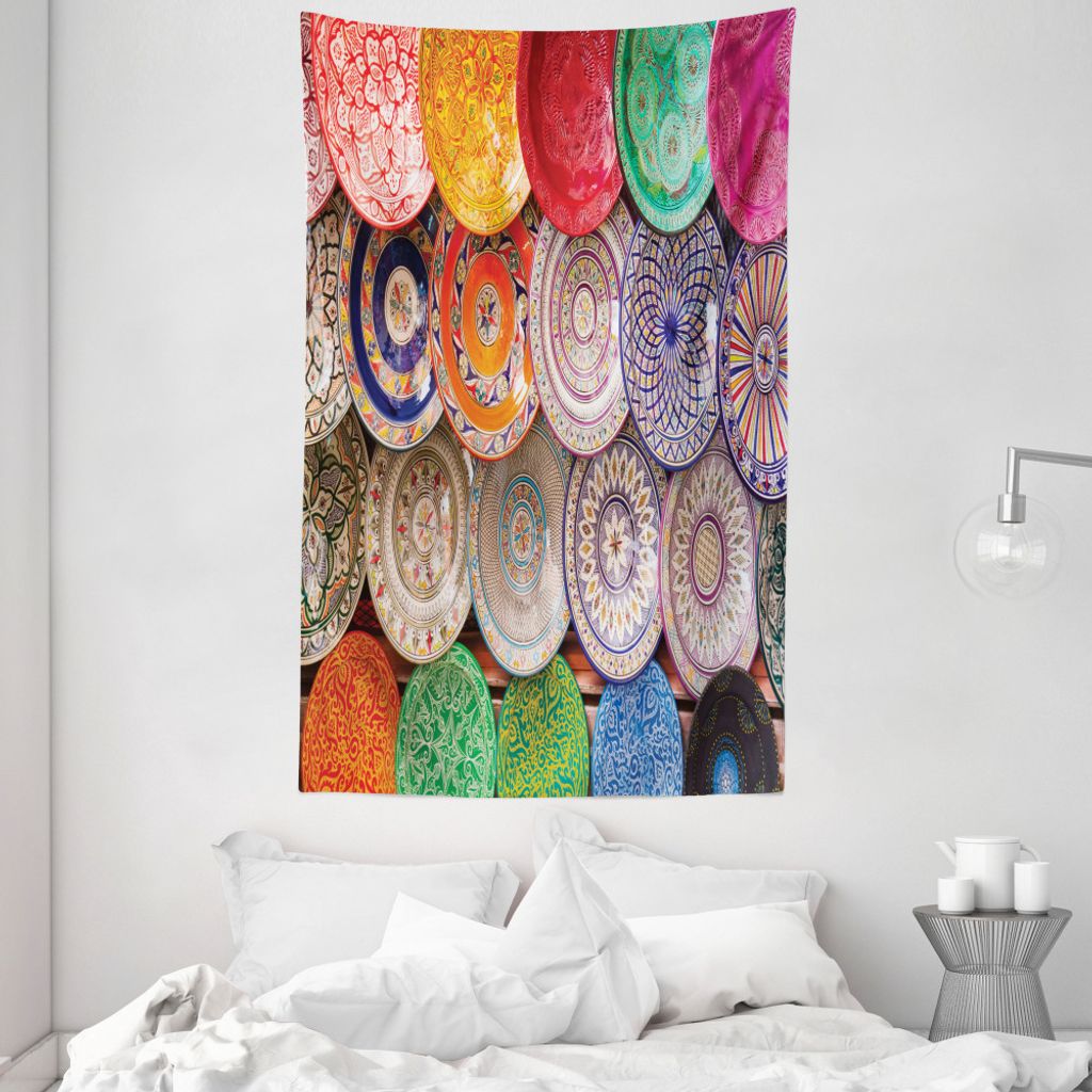 ABAKUHAUS marokkanisch Wandteppich und Tagesdecke, traditionelle bunte aus Weiches Mikrofaser Stoff Waschbar ohne Verblassen Digitaldruck, 140 x 23...