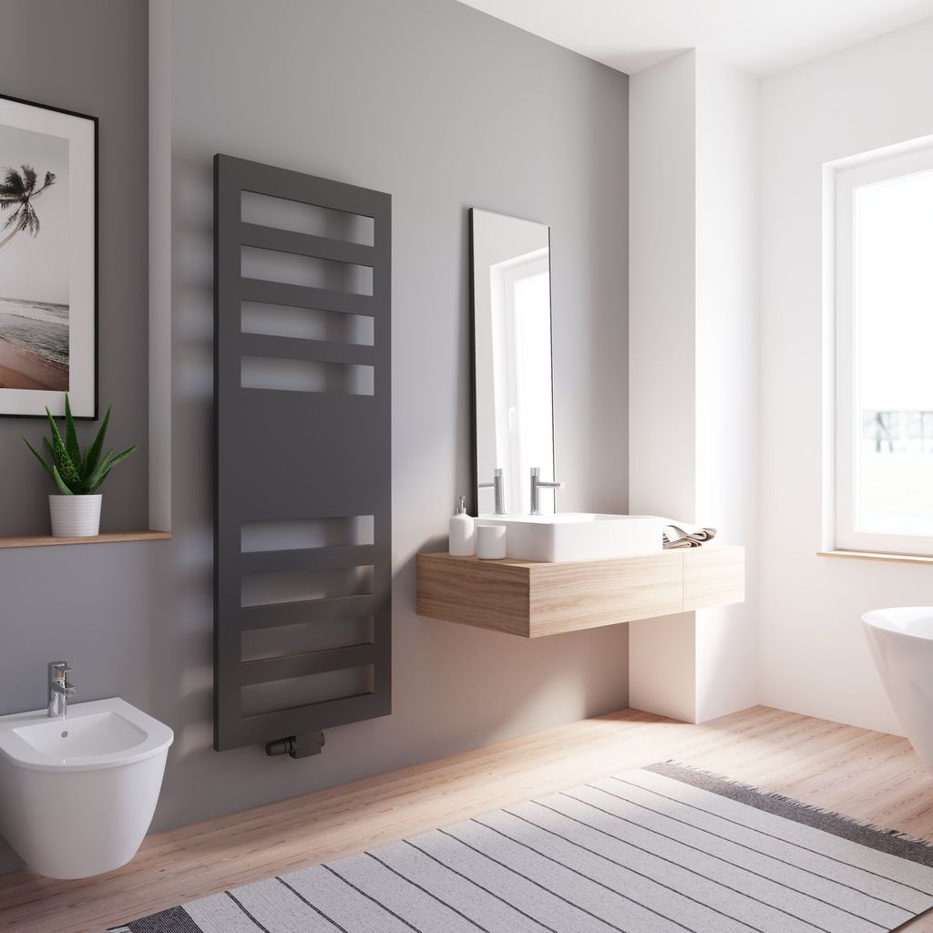 Schulte Heizkörper Münster, 170,3 x 60,5 cm, Mittelanschluss, Mattschwarz, Stahl pulverbeschichtet, Anschluss an Zentralheizung, ohne Heizstab