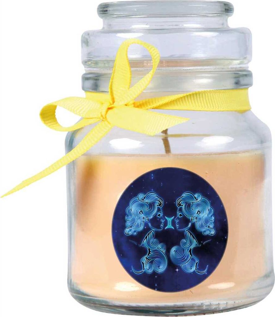 HS Candle "Sternzeichen" Duftkerze Vanille im Bonbonglas ( Zwillinge ) - viele Motive zur Auswahl, 120g - Brenndauer bis zu 30 Std - Gemini