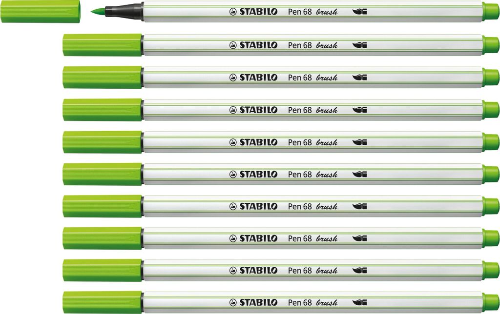 Premium-Filzstift mit Pinselspitze für variable Strichstärken - STABILO Pen 68 brush - 10er Pack - laubgrün