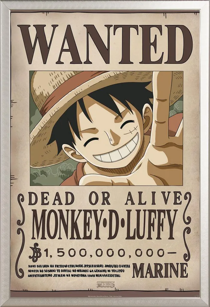 Poster One Piece Wanted avec cadre Shinsuke en aluminium argenté 61x91