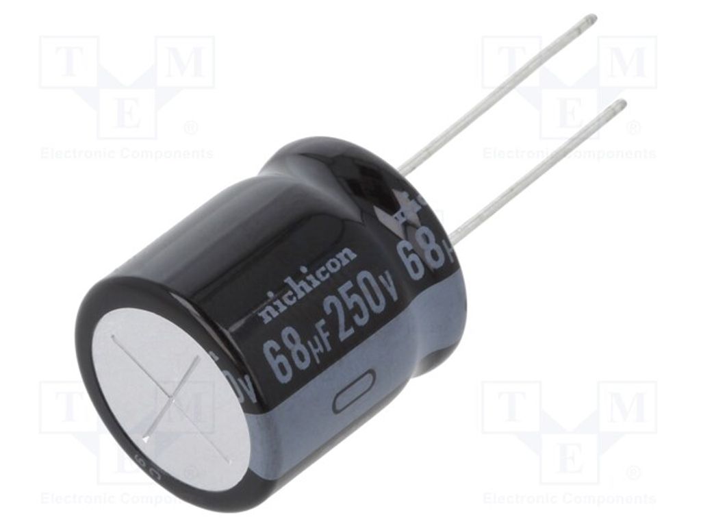 1x Kondensator: elektrolytisch Ø18x20mm 250VDC 68uF THT ±20% URZ2E680MHD Elektrol