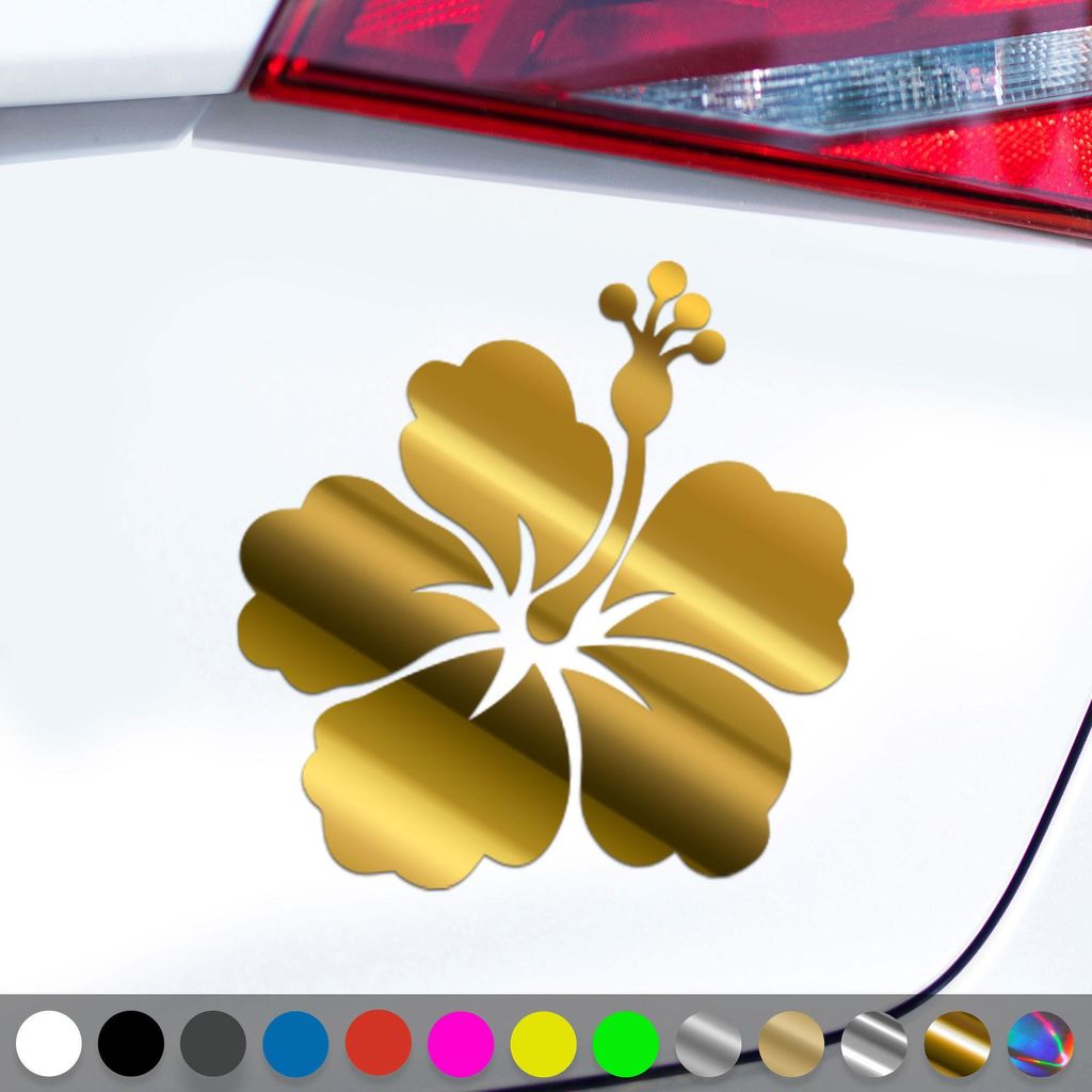 PantherPixel Hibiskusblüte Aufkleber Aloha Tiki Hawaii Blume Sticker Auto Geschenkidee Farbe Chrom-Gold