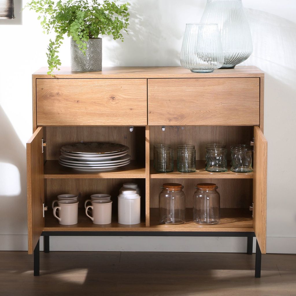Kommode, 2 Türen, 2 Schubladen, Eichendekor - L90 x H80 cm Produktbild 4
