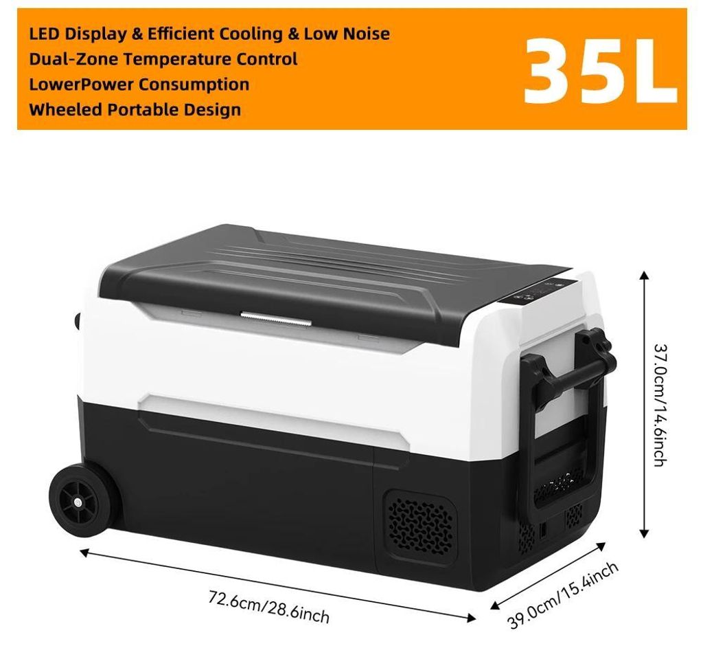 Portable Auto Kühlbox 35 L - Kompressor Kühlschrank - 12 V DC - Für Camping und Auto - Kühl- und Gefrierfunktion