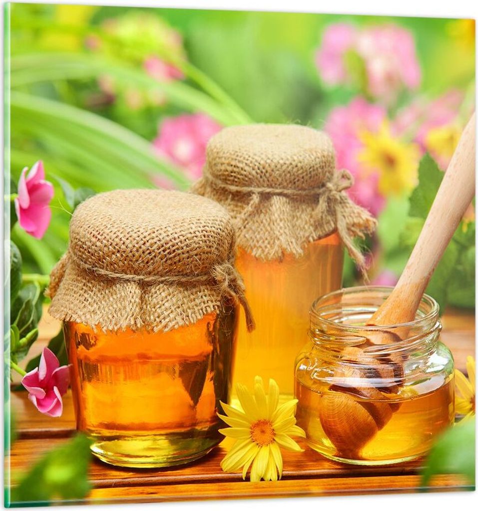 Bilder auf glas - Honig Glas Glas Vitamin - 60x60cm - Glasbilder - Wandbilder - Kunstdruck - zum Aufhängen bereit - Wanddekoration aus Glas - Glas...