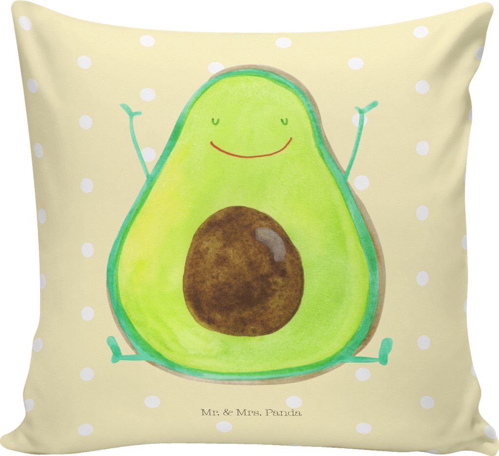 Mr. & Mrs. Panda kuschelkissen 40x40 Avocado Glücklich - Gelb Pastell - Geschenk, Sofakissen, Dekokissen Sofa, Gesund, Chaos, Freude, Kissen, Fruc...