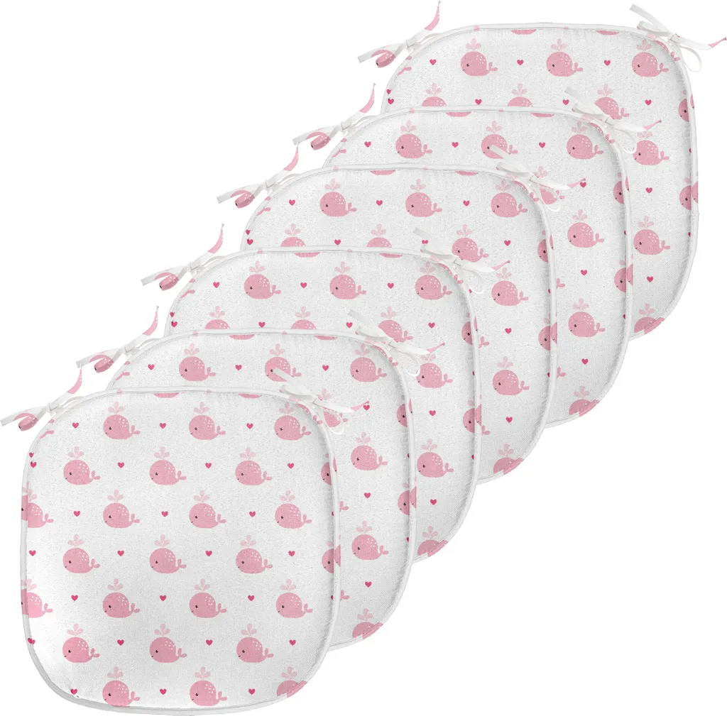 ABAKUHAUS Lot de 6 Coussins de Chaise Coeurs et Baleines Blanc Rose 40x40