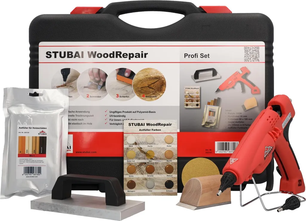 Kit réparation bois BCD360 Mallette de remplissage nœuds avec pistolet