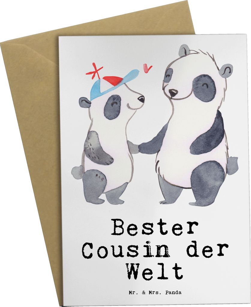 Mr. & Mrs. Panda Klappkarte Panda Bester Cousin der Welt - Weiß - Geschenk, Motivkarte, Geschenkidee, neujahrskarte, Familie, Kousin, einladungska...