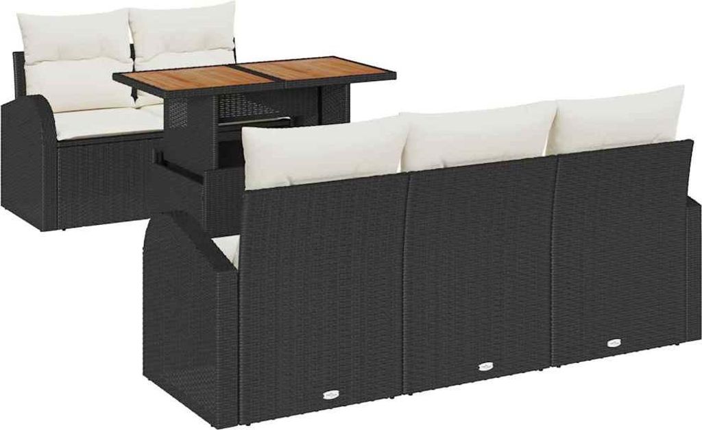 Garten-Sofa-Set mit Speicher 6 pcs Schwarz Poly Rattan