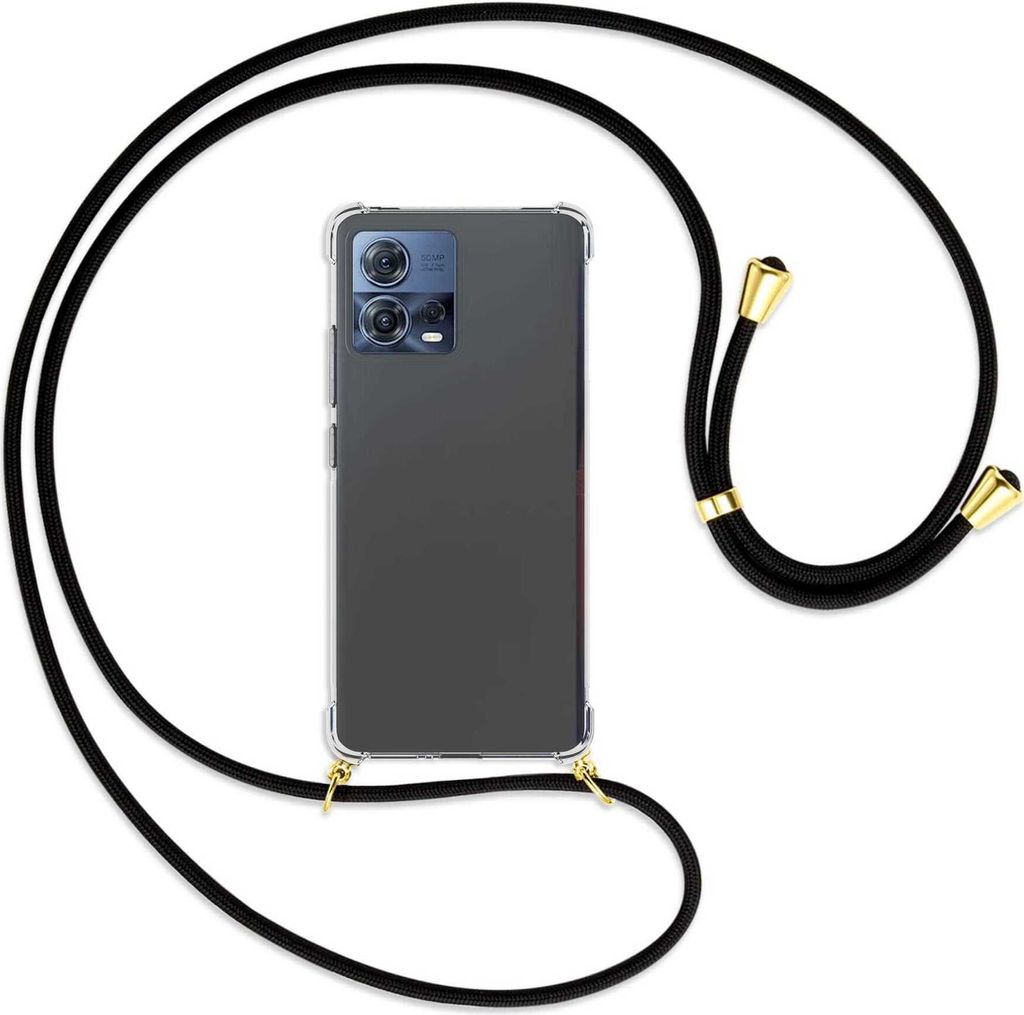 Handykette Backcover-Schutzhülle mit Band (Metall goldfarben) für Motorola Edge 30 Fusion, Moto S30 Pro - schwarz