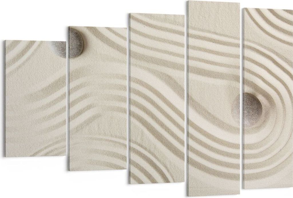 Bild auf Leinwand - Leinwandbild - 5 Teile - Steine Figuren Sand - 150x100cm - Wand Bild - Wanddeko - Wandbilder - Leinwanddruck - Bilder - Wanddek...