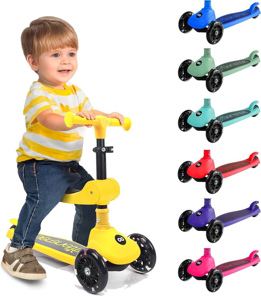 SereneLife Kinderroller ab 3 Jahre – LED Tretroller faltbar höhenverstellbar, leicht und stabil, für Jungen und Mädchen, Indoor und Outdoor, b...