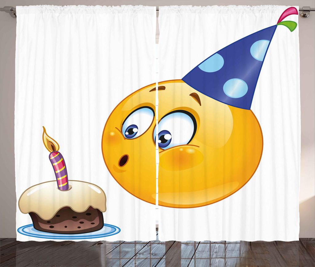 ABAKUHAUS Geburtstagsparty Rustikaler Gardine, Emoji-Gesicht mit Kegel, Schlafzimmer Kräuselband Vorhang mit Schlaufen und Haken, 280 x 175 cm, Du...
