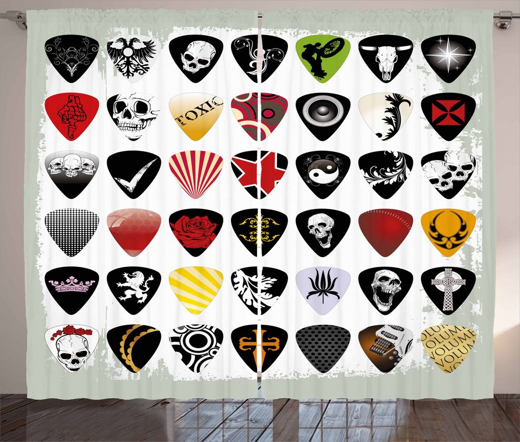 ABAKUHAUS Rockmusik Rustikaler Gardine, Plektren Set, Schlafzimmer Kräuselband Vorhang mit Schlaufen und Haken, 280 x 245 cm, Mehrfarbig