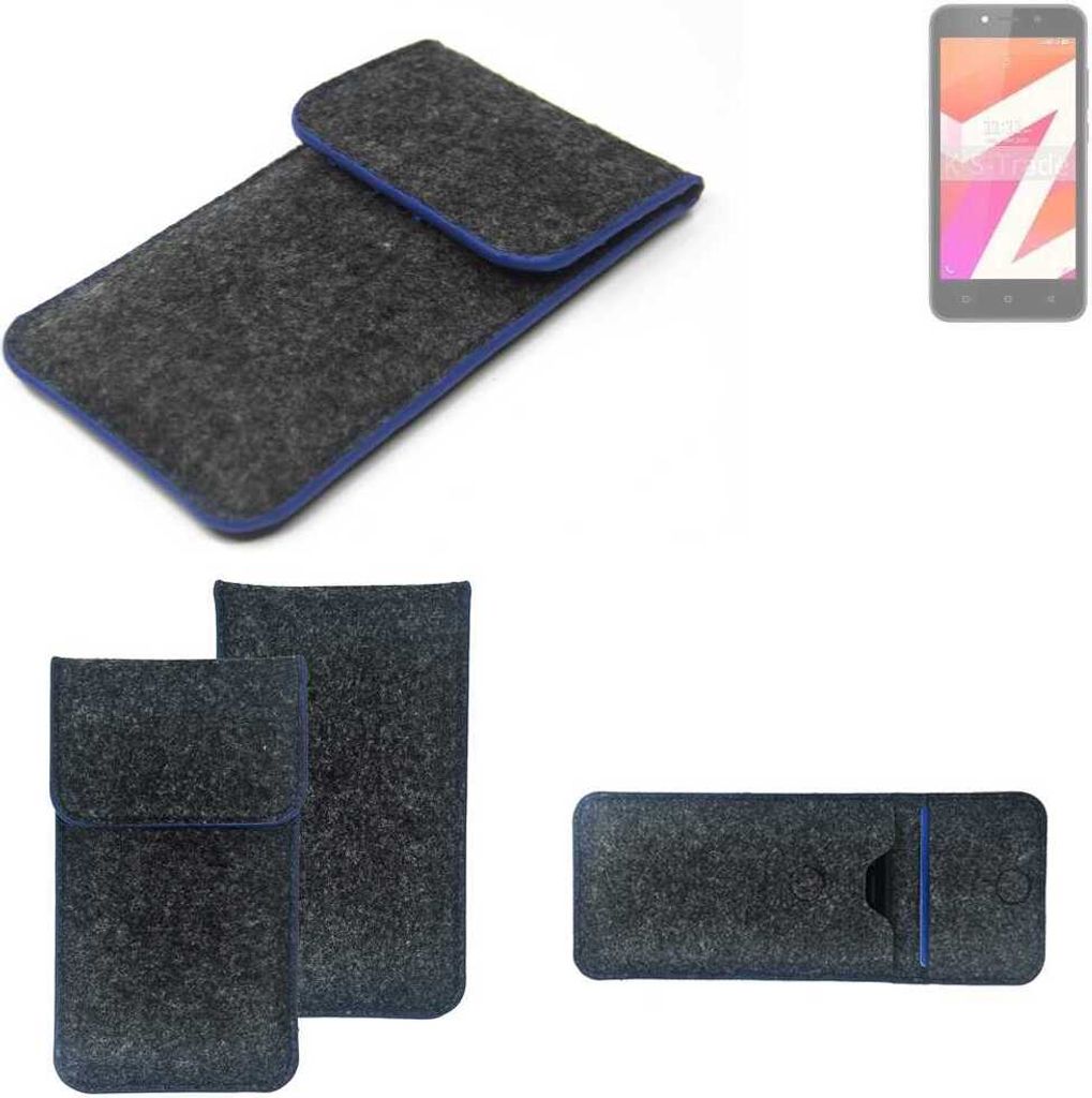 K-S-Trade Handy-Hülle Schutz-Hülle kompatibel mit Lava Z1s Filztasche Pouch Tasche Case Sleeve Filzhülle dunkelgrau, blauer Rand