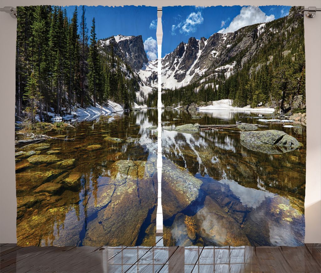 ABAKUHAUS Amerika Rustikaler Gardine, Mountain Lake Park West, Schlafzimmer Kräuselband Vorhang mit Schlaufen und Haken, 280 x 175 cm, Grün Braun...