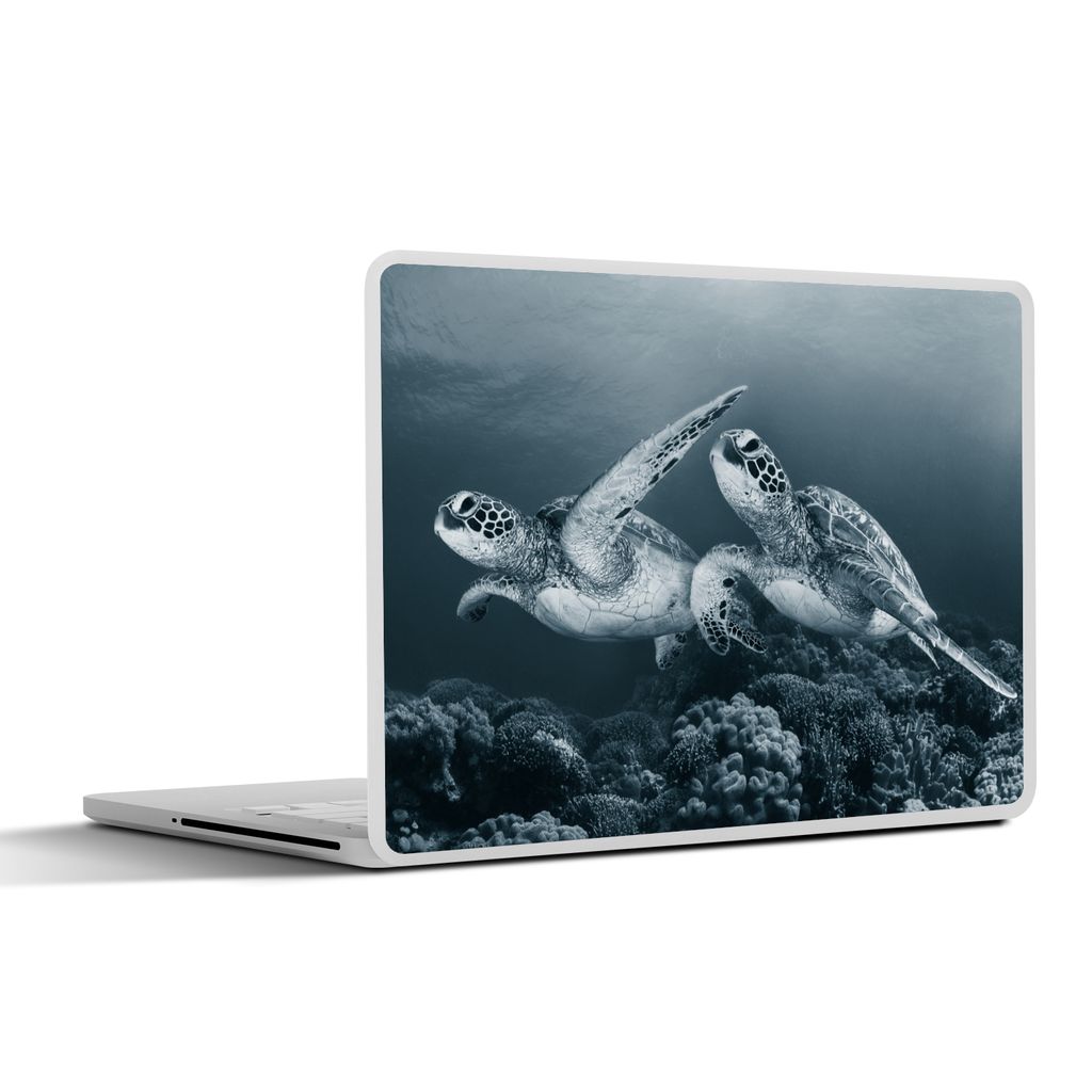MuchoWow Laptop Aufkleber Sticker Cover Schildkröte - Meerestiere - Schwarz und weiß - Wilde Tiere 31x22.5 cm - Laptop-Deko